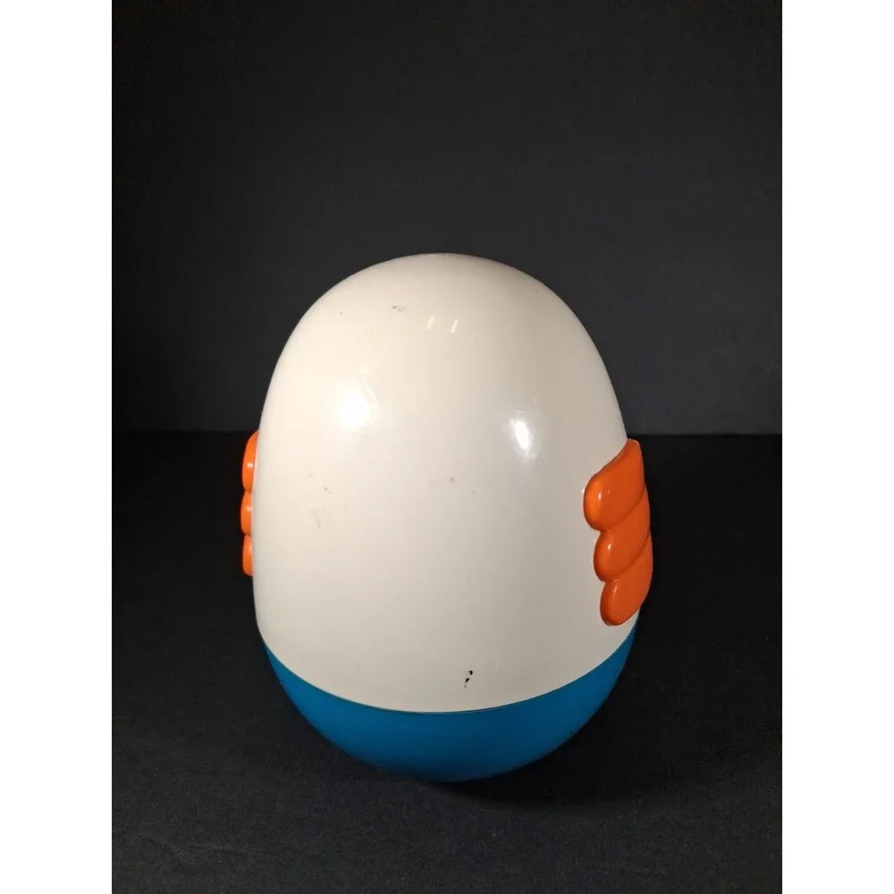 Vintage Playskool Roly Poly Chime Bird Toy Blue White Orange Bowtie Wobble